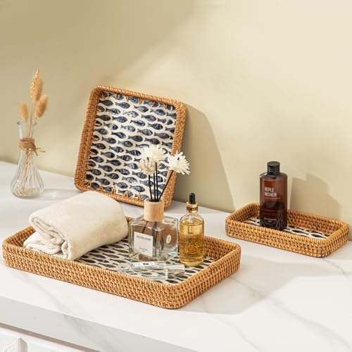 Set of 3 Rattan Serving Trays with Mother of Pearl, Terrekraft - Image 5