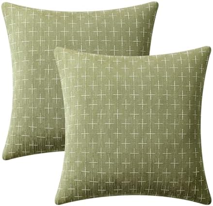 MIULEE Pack of 2 Decorative Burlap Linen Spring Throw Pillow Covers Farmhouse Pillowcases Modern Rustic Woven Textured Cushion Cover for Sofa Couch Bed 24x24 Inch Sage Green - Image 6