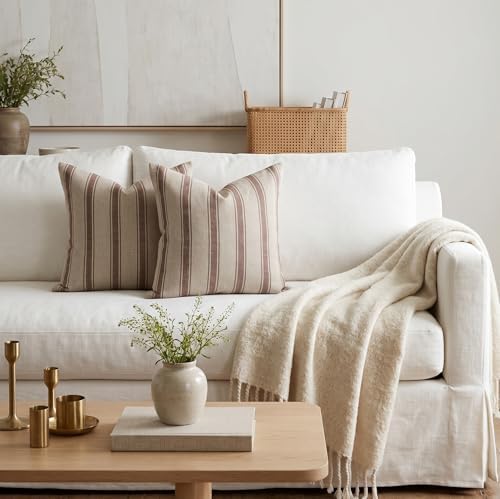 Linen Throw Pillow Covers Stripe Brown Pillow Cover Spring Decorative Pillow Covers for Living Room, Bedroom (Brown Stripes, 20" L x 20" W) - Image 5