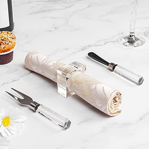 Crystal Napkin Holder Rings Square Design, Christmas Decorations for Dinner Clear 2" Set of 4 - Image 5