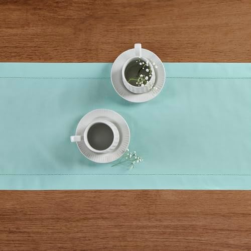 Solino Home Cotton Linen Dining Table Runner Pastel Turquoise, 14 x 90 in - Image 3