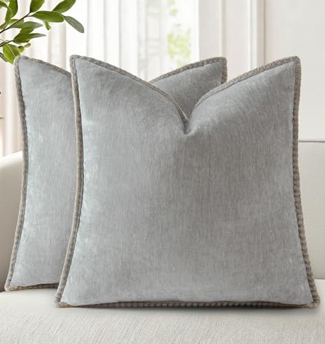 decorUhome Soft Chenille Throw Pillow Covers 24x24 Set of 2 Neutral Gray by decorUhome