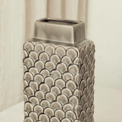 Ceramic Flower Vase, 12.6” Large Rustic Farmhouse Decorative Vase for Home Decor, Gray Textured Pottery Vase for Pampas Grass, Living Room, Entryway, Mantel, Kitchen Table - Image 4