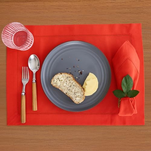 Solino Home Cotton Linen Napkins Poppy Red Hemstitch, 20 x 20 in, Set of 4 - Image 3