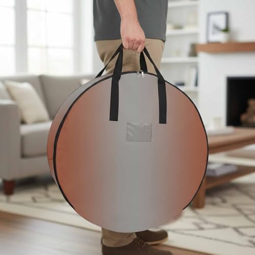Ombre Abstract Round Storage Bag 24 Inch, Gradient Burnt Orange and Gray Clothes Storage Container with Handles Heavy Duty Organizer for Comforter, Bedding & Holiday Wreaths - Image 2