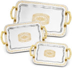 3 Pcs Silver Serving Trays with Handles by Unknown