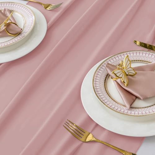 MDS Pack of 10 | Dusty Pink | 14ft Chiffon Table Runner 29x170 Inches Long Romantic Rustic Sheer Gauze Runner for Wedding Bridal Shower Birthday Banquets Engagement Spring Easter Boho Decorations - Image 4