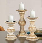 Homebia Design Wooden Pillar Candle Holder Set – 10, 8, 6 Inch – White Wash - Image 2