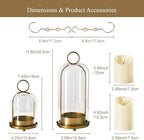 5"&4" Metal Candle Holder with Handmade Glass Dome in Brass & 2 Timer Candles, Set of 2 Versatile Hurricane Glass Candle Holders for Pillar Candles & Plants - Image 2