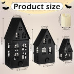 3 Pcs Light up Black Halloween Metal House with LED Candles Lanterns Decor - Image 2