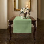 Signature Linen™ by D'Moksha, Sage Green Table Runner 36 Inches, 100% Pure Linen, Hemstitch, Coffee Table Runner, 14 x 36 Inch for Dresser Tables- Fall, Weddings, Outdoor Hosting by DMokshaHomes