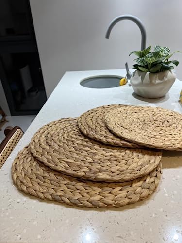 Oval Woven Placemats Set of 6, Natural Water Hyacinth Charger Plates Non-Slip Weave Placemats Farmhouse Straw Braided Rattan Tablemats, Oval Wicker Place Mats for Dining Table - Image 5