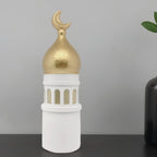 Islamic Decor Resin Mosque Models with Crescent Moon Statues,Gold and White - Image 3