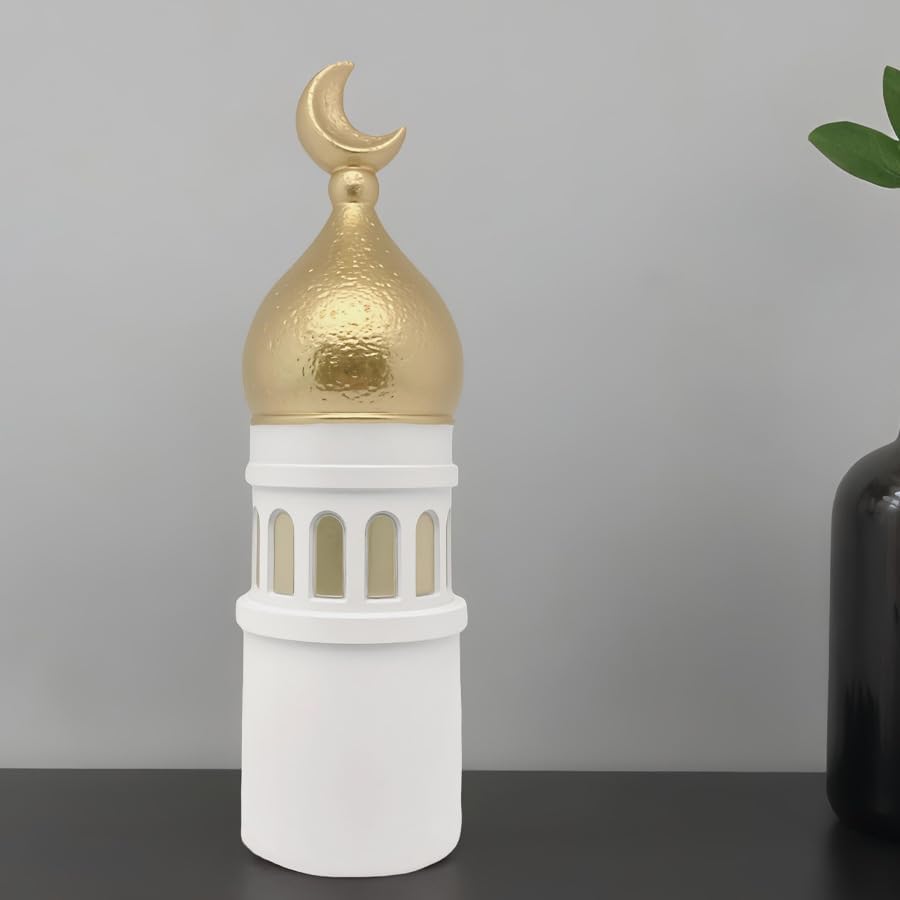 Islamic Decor Resin Mosque Models with Crescent Moon Statues,Gold and White - Image 3