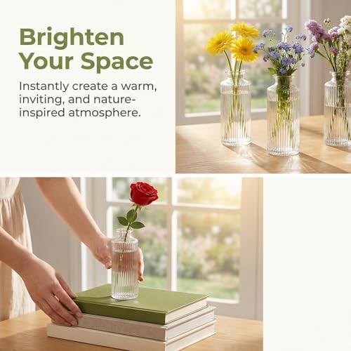 Nicunom 24 Pcs Glass Bud Vases Set, Small Vintage Ribbed Bud Vase in Bulk Decorative Vases Clear Mini Flower Vase for Centerpiece, Table Decorations, Wedding Reception, Home Decor, and Events - Image 5