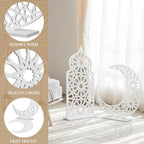 Sintuff 2 Pack Large Wooden Ramadan Decor Islamic Eid Mubarak 3ft Crescent Moon & 4ft Mosque Dome White Floor Decor for Room Entrances Ramadan Kareem Gift Party Home Decoration, Lights Not Included - Image 6