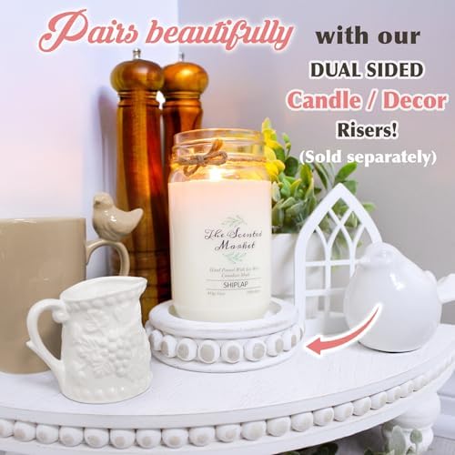 Corner Pedestal Stand Rustic Decor Riser for Display - Farmhouse Wood Rounded Beaded Tray for Kitchen and Bathroom Countertop Organizer, Coffee Bar, Plant Stand with Removable Feet (Rustic White) - Image 3