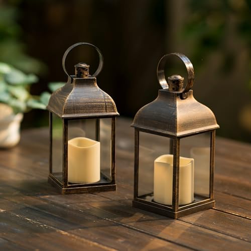 Bronze Small Lanterns with LED Candles, Set of 6 Wedding Decor - Image 6