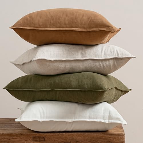 MIULEE Brown Boho Linen Decorative Pillow Covers 18x18 Inch Pack of 4 - Image 3