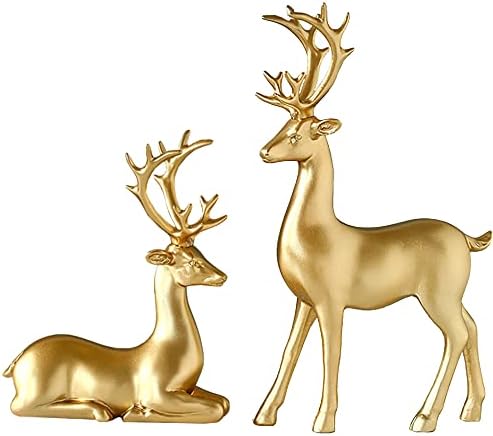 FANTESTICRYAN Large Reindeer Sculpture, Gold Resin Christmas Elk Set of 2 by FANTESTICRYAN