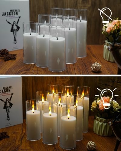 kakoya Flickering Flameless Candles Battery Operated with Remote and 2/4/6/8 H Timer Acrylic Led Pillar Candles Pack of 9 (appr D2.3"xH5.5"6.5"7.5")with Realistic 3D Wick Candles for Home Decor(White) - Image 3