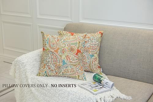 Mika Home Pack of 2 Decorative Accent Throw Pillow Cover Sham Cushion Case,Paisley Pattern,20x20 Inches,Red Teal Cream Multicolor - Image 3
