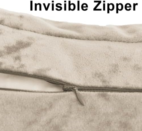 Greek Velvet Euro Sham Covers Set of 2 26x26 Luxury Soft Solid Pillow Covers for Living Room Bedroom Yard,Beige - Image 4
