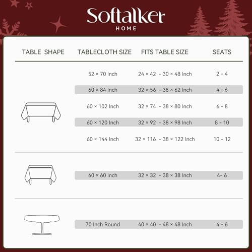 Softalker Christmas Jacquard Tablecloth, Winter Vintage Damask Rectangle Table Cover, Waterproof Poinsettia Snowflakes Polyester Table Cloths Decor for Holiday, Dining, Party - 60 x 120 inch, Red - Image 6