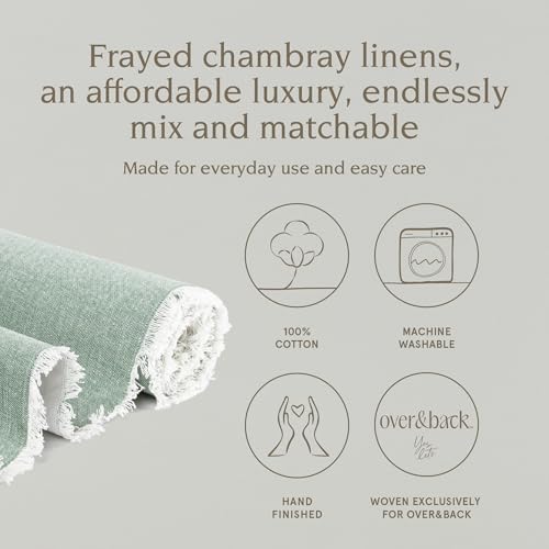 Over&Back 18x108 Woven Frayed Chambray Cotton Table Runner - Washable Table Runners for a Custom Home Decor Tablescape - Hand-Finished Frayed Edges - Coffee Table, Dinner Table, Living Room - Green - Image 2