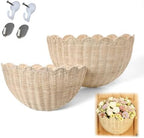 Set of 2 Scalloped Woven Rattan Wall Hanging Baskets, Decorative Wall Storage Baskets for Nursery, Bathroom, Kitchen, Farmhouse & Entryway Decor by Unknown