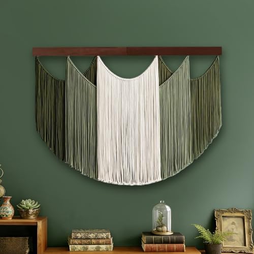 Jditngp Large Macrame Wall Hanging Tapestry,Boho Wall Art Decor Chic Bohemian Handmade Cotton Rope Woven Tapestry Home Decoration for Living Room Bedroom Apartment (47.2"WX33.5"L)Green Beige Tassels - Image 3