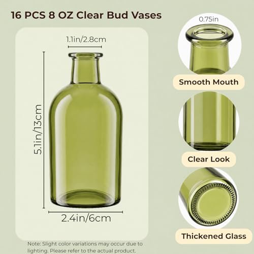 YOUEON 16 Pack Green Glass Bud Vases, Small Bud Vases in Bulk, Glass Flower Vases for Centerpieces, Vintage Decorative Bottle Vases for Flowers, Home Decor, Wedding Reception, Office - Image 2