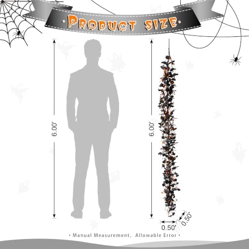 Glitzhome Halloween Garland, 72" Black Eucalyptus Garland with Pumpkin Bats and Berries, Halloween Mantel Decor for Door Fireplace Shelf Fall Display - Image 2
