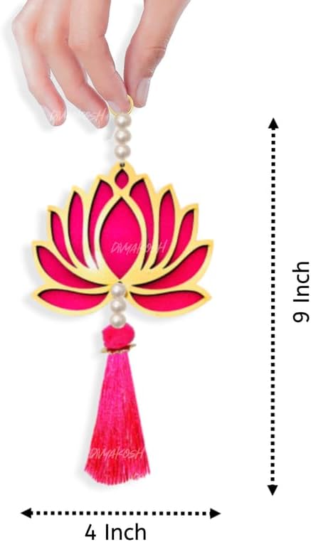 Divyakosh Fabric and Beads Lotus Hangings, Pack of 10 | Pink | Decoration Home Decor Wall Door Mandir Pooja Room, Pink Lotus Tassel Wall Hanging, Wedding Backdrop Decorative, Size - 9 Inch - Image 4