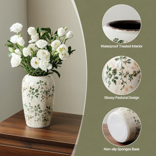 Ceramic Flower Vase for Home Decor, Vintage Green Decorative Vase 8.5 Inch - Image 5