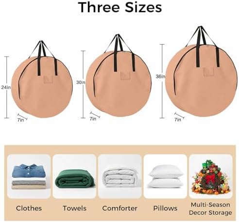 24 Inch Round Storage Bag 2 Pack,Peach Pink Watercolor Waterproof Wreath Storage Container with Handles&Zipper Solid Color Closet Organizer Bags Garland Box - Image 7