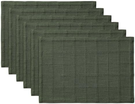 ZeeMart Linen Checked Farmhouse Placemats Set of 6, Army Green 13x19in - Image 7