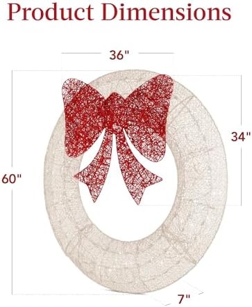 Best Choice Products 60in Pre-Lit Outdoor Christmas Wreath Decoration, LED Metal Holiday Decor for Home Exterior, Garden w/ 206 Lights, Bow - White/Red - Image 7