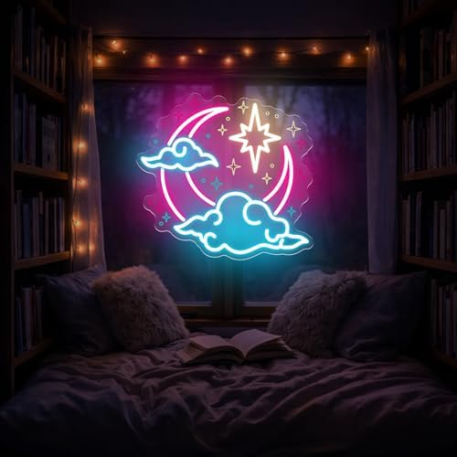 Crescent Moon Cloud Star Neon Sign for Bedroom Nursery, Dreamy Sky Decor - Image 4