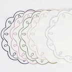 16.5 Inch Ribbon Twirl Embroidery Round Placemats Set of 4, Scalloped Round Table Mats for Party Kitchen Dining Decoration, White - Image 3