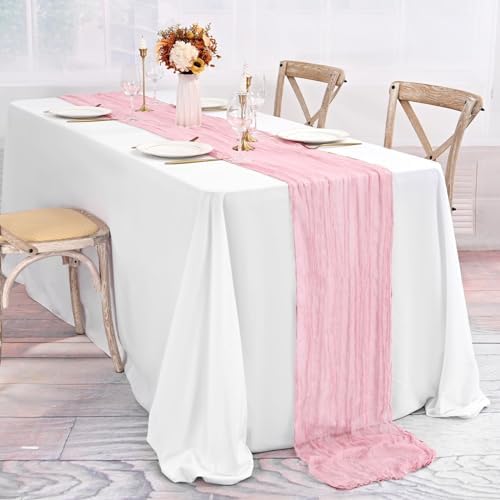 20 Pack Pink Table Runner 10Ft Cheesecloth Table Runner Boho Gauze Table Runners Romantic Long Sheer Fabric Cheese Cloth Table Runners for Wedding Party Bridal Shower - Image 3
