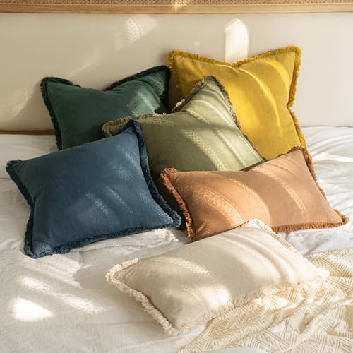 MIULEE Linen Fringe Decorative Euro Throw Pillow Covers Navy Blue 22x22 - Image 7