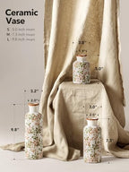 LE TAUCI Ceramic Vase Set of 3, Vintage Botanical Flower Vases for Fresh or Dried Flowers, Cottagecore Home Decor for Coffee Table, Mantel, Shelf, Entryway, Vine Green - Image 3