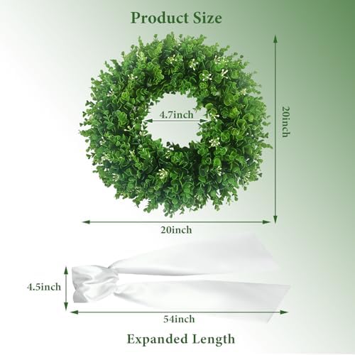 20'' Boxwood Wreaths for Front Door, Green Wreath with a Sash - Image 6
