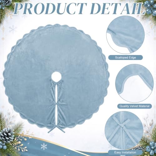 RoundFunny Dusty Blue Christmas Tree Skirt Velvet Tree Skirts, 60 Inch - Image 4