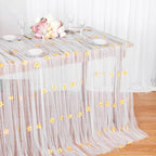 3 Pack Yellow Pearl Tulle Tablecloths 10ft Floral Sheer Table Overlays - Image 3