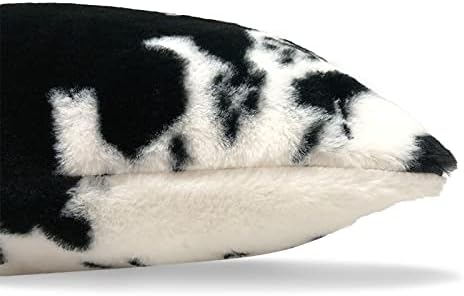 TOMWISH Pack of 2 Soft Cozy Fleece Flurry Throw Pillow Covers Cases for Couch Bed Sofa Farmhouse Cowhide Accent Animal Skin Black White Pattern Printed Both Sides 22x22Inch - Image 5