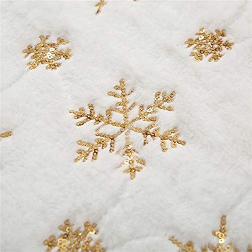 Faux Fur Christmas Table Runner with Golden Sequin Snowflakes, White Super Soft Thick Luxury Table Decoration for Holiday Xmas,15x70 Inch - Image 3