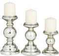 Deco 79 Glass Decorative Candle Holder Turned Style Pillar Candle Stand, Set of 3 Candlestick Holder 10", 8", 6"H, Silver by Unknown