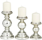 Deco 79 Glass Decorative Candle Holder Turned Style Pillar Candle Stand, Set of 3 Candlestick Holder 10", 8", 6"H, Silver by Unknown